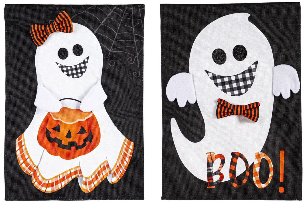 Halloween Girl Boy Ghost Garden Flag 2 Sided Burlap heartlandflags