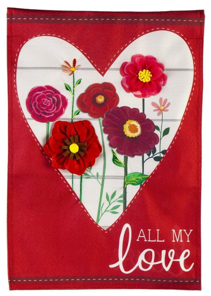 Heart of Flowers Valentine Garden Flag 2 Sided All My Love heartlandflags