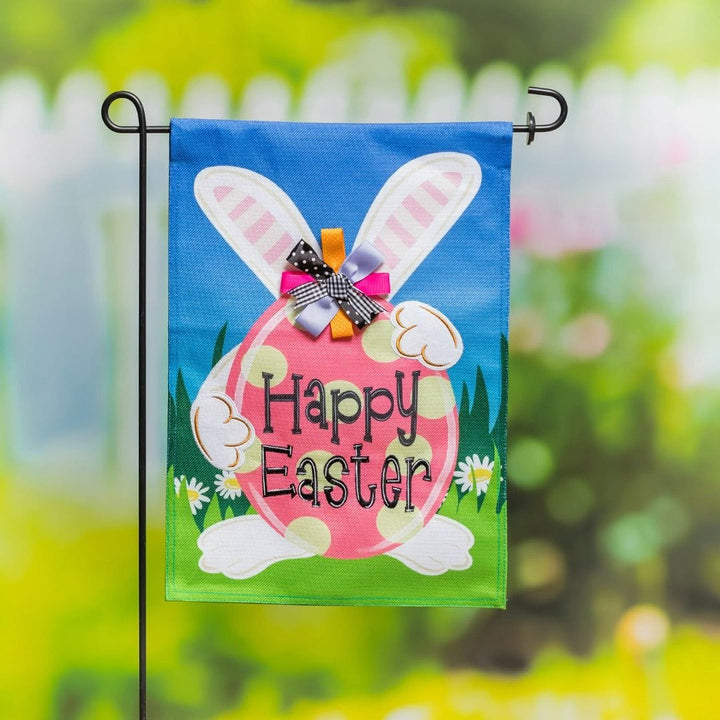 Hiding Bunny Easter Garden Flag 2 Sided Burlap heartlandflags