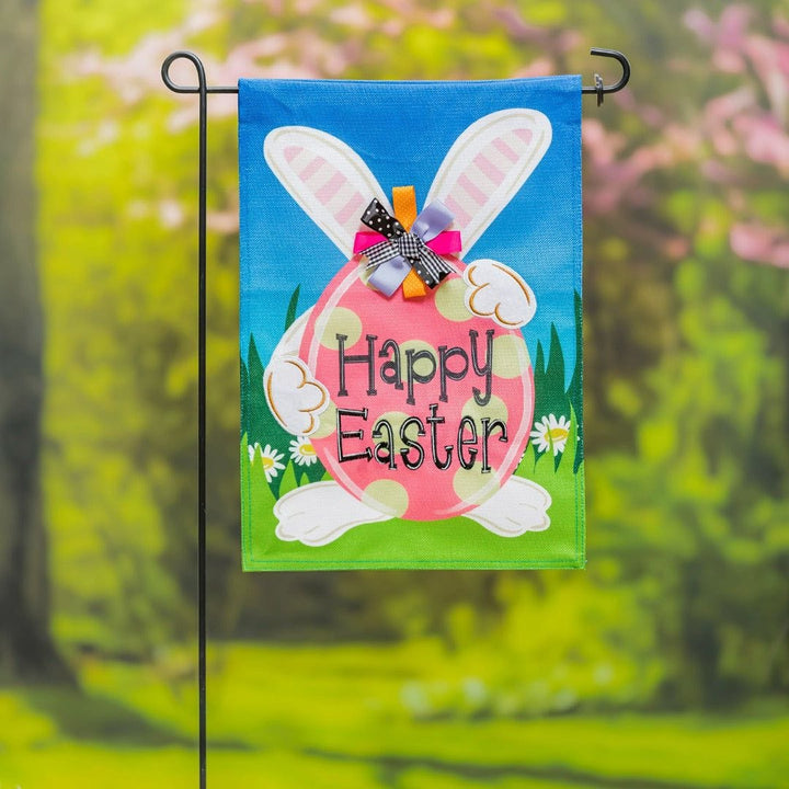 Hiding Bunny Easter Garden Flag 2 Sided Burlap heartlandflags