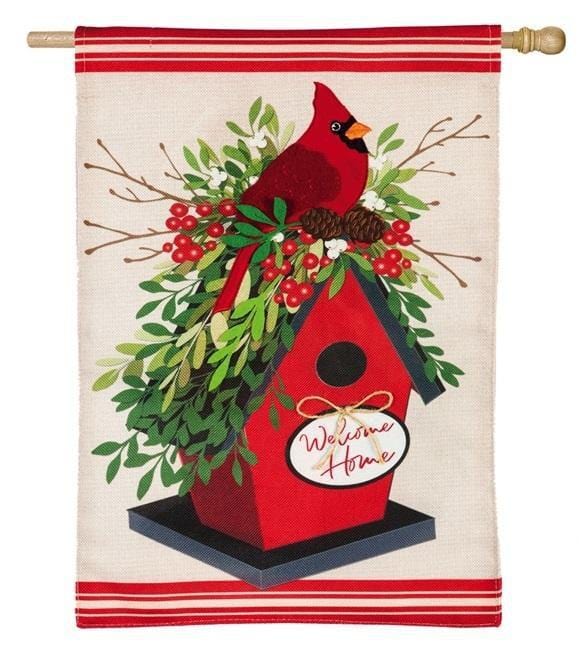 Holiday Birdhouse Flag 2 Sided Burlap Decorative Banner heartlandflags