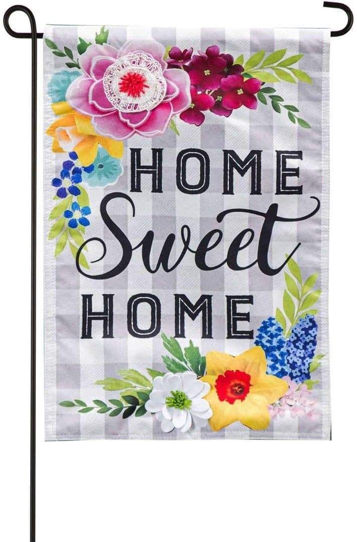 Home Sweet Home Plaid Floral Garden Flag 2 Sided heartlandflags