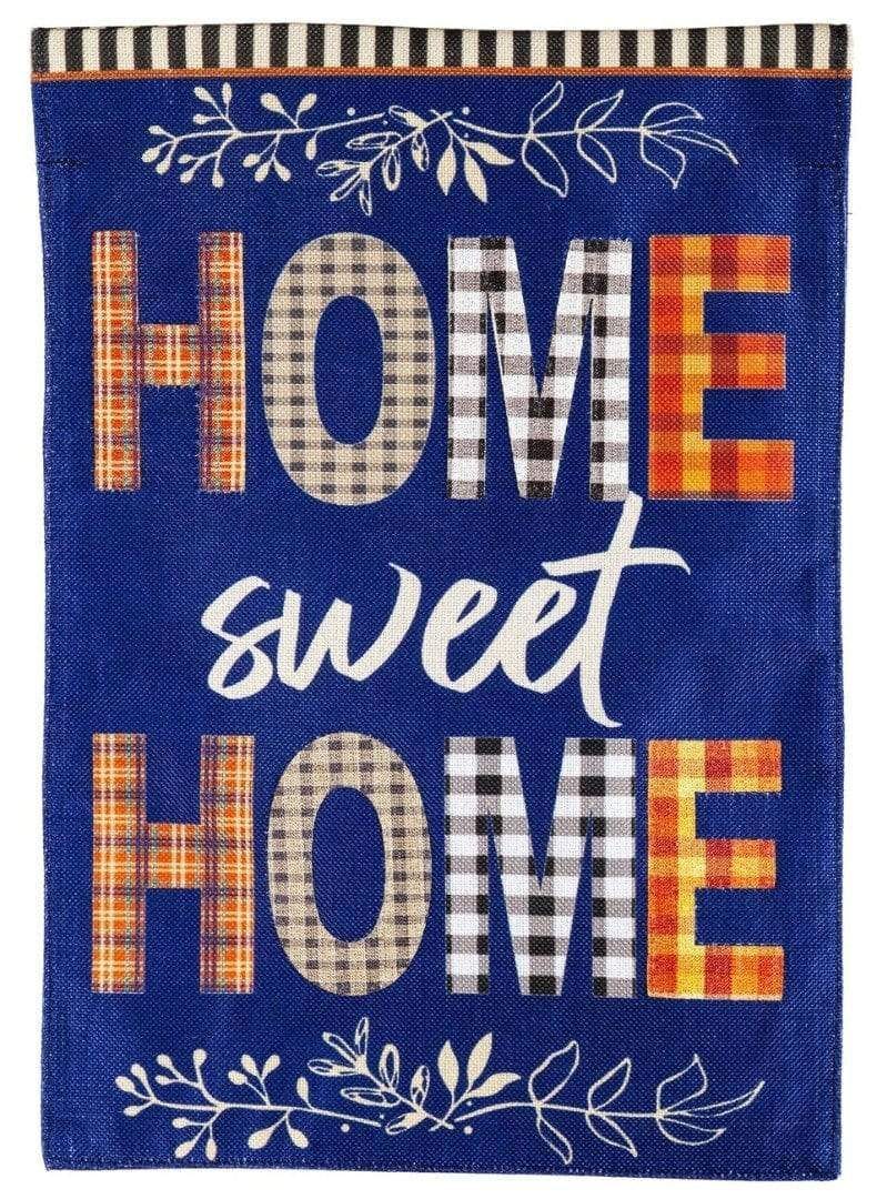 Home Sweet Home Plaid Garden Flag 2 Sided Burlap heartlandflags