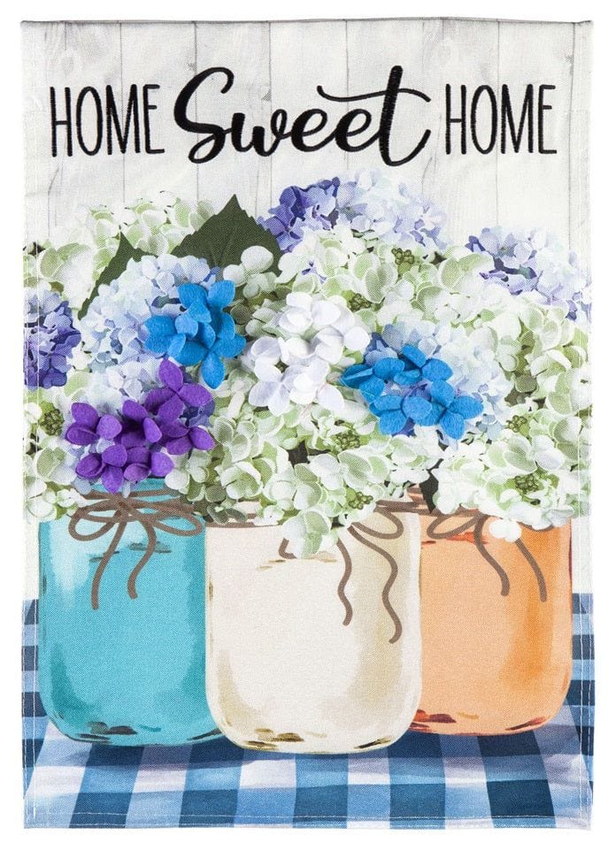 Hydrangea Mason Jars Garden Flag 2 Sided Home Sweet Home heartlandflags