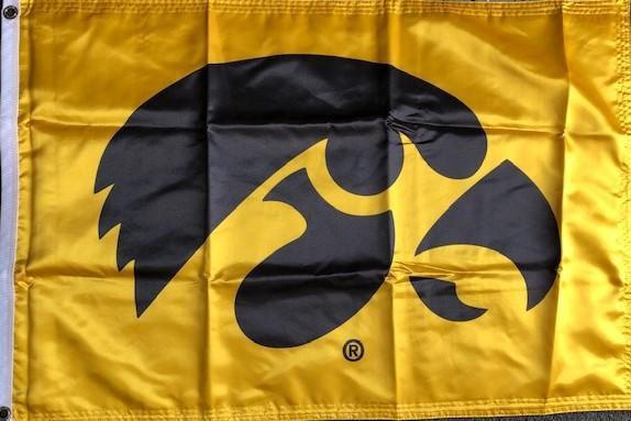 Iowa Hawkeyes Flag 2 Sided 2x3 Black Tigerhawk on Yellow heartlandflags