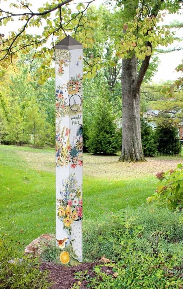 Joyful Garden Art Pole Painted Peace 60 Inches Tall Susan Winget heartlandflags