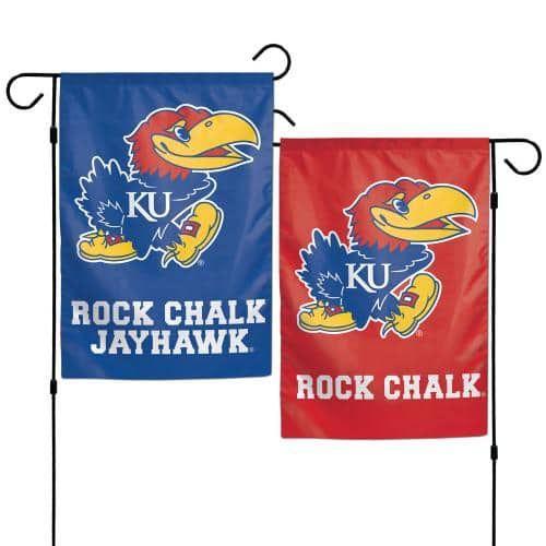 Kansas Jayhawks Garden Flag 2 Sided Rock Chalk Jayhawk heartlandflags