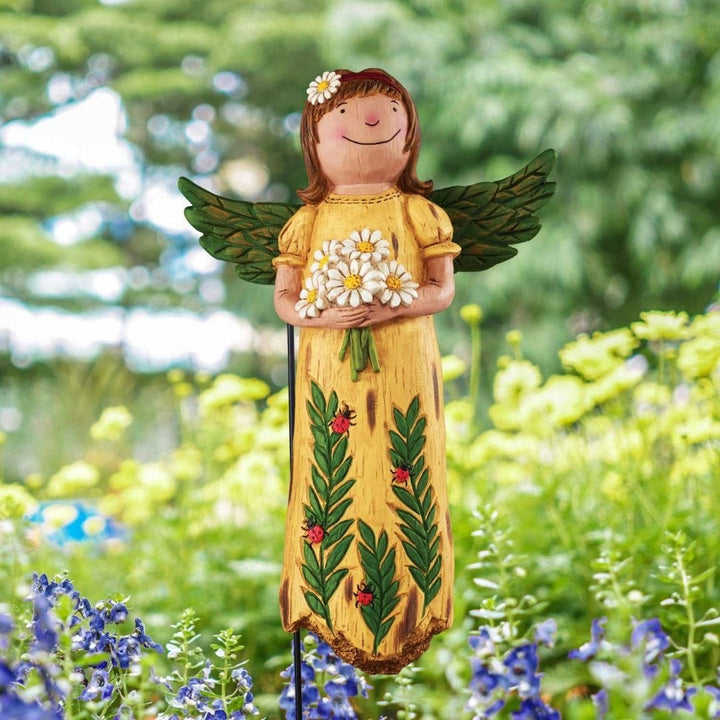 Ladybugs and Daisies Garden Angel Figurine Wings of Whimsy heartlandflags