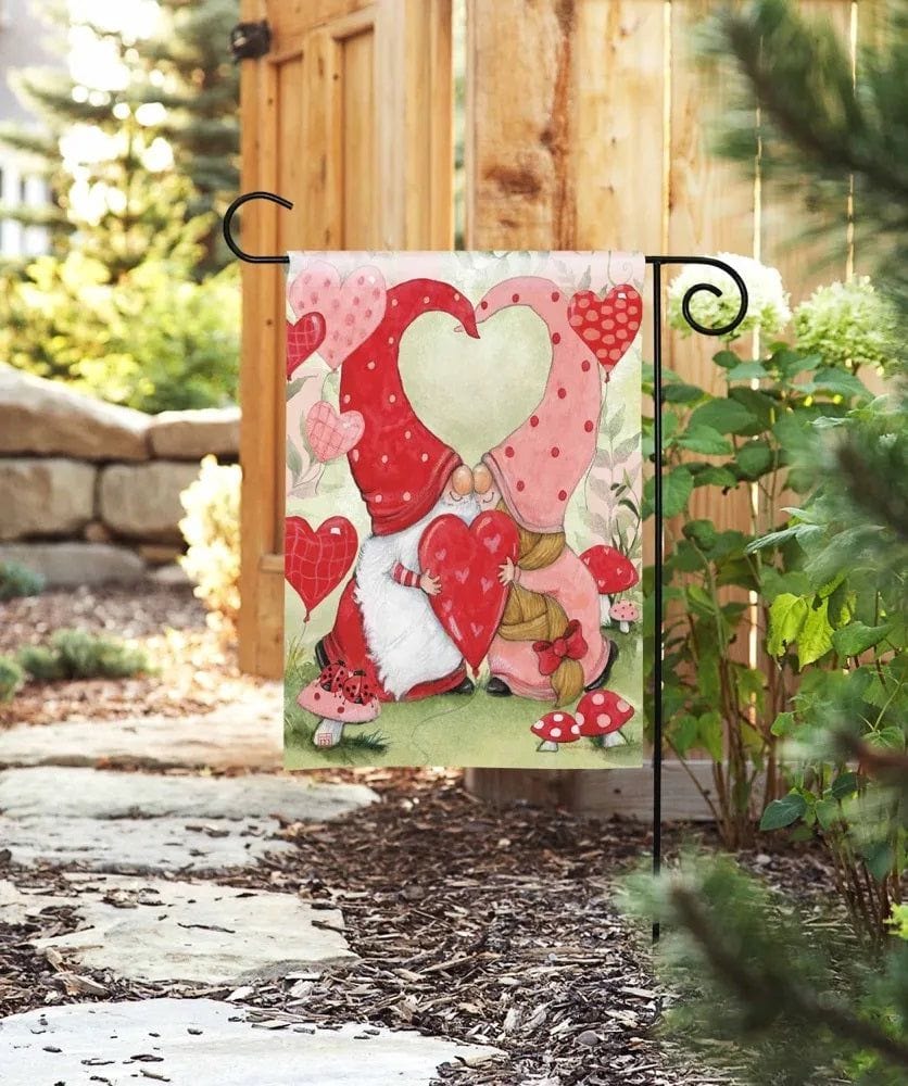 Love Gnomes Valentine Garden Flag 2 Sided heartlandflags