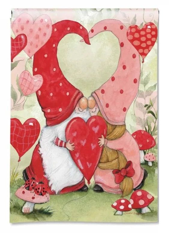 Love Gnomes Valentine Garden Flag 2 Sided heartlandflags