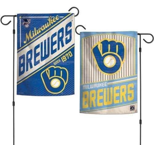 Milwaukee Brewers Garden Flag 2 Sided Classic Logo Pinstripe heartlandflags