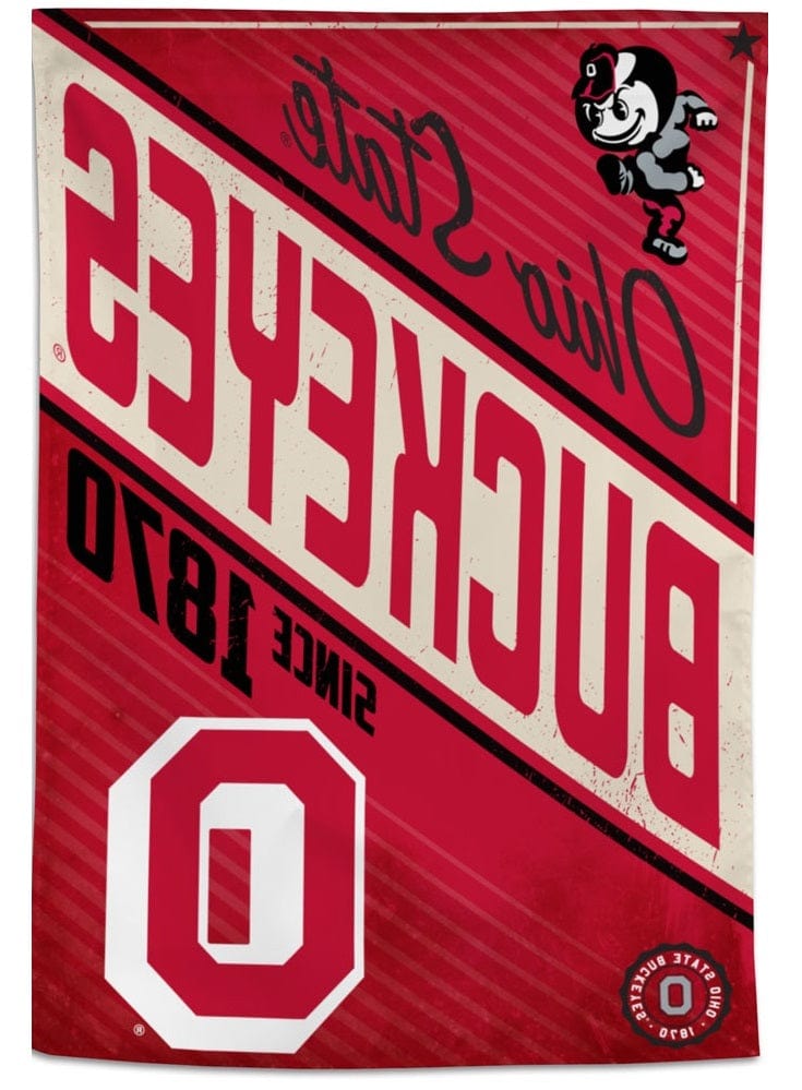 Ohio State Buckeyes Banner Vertical Retro Logo Flag heartlandflags