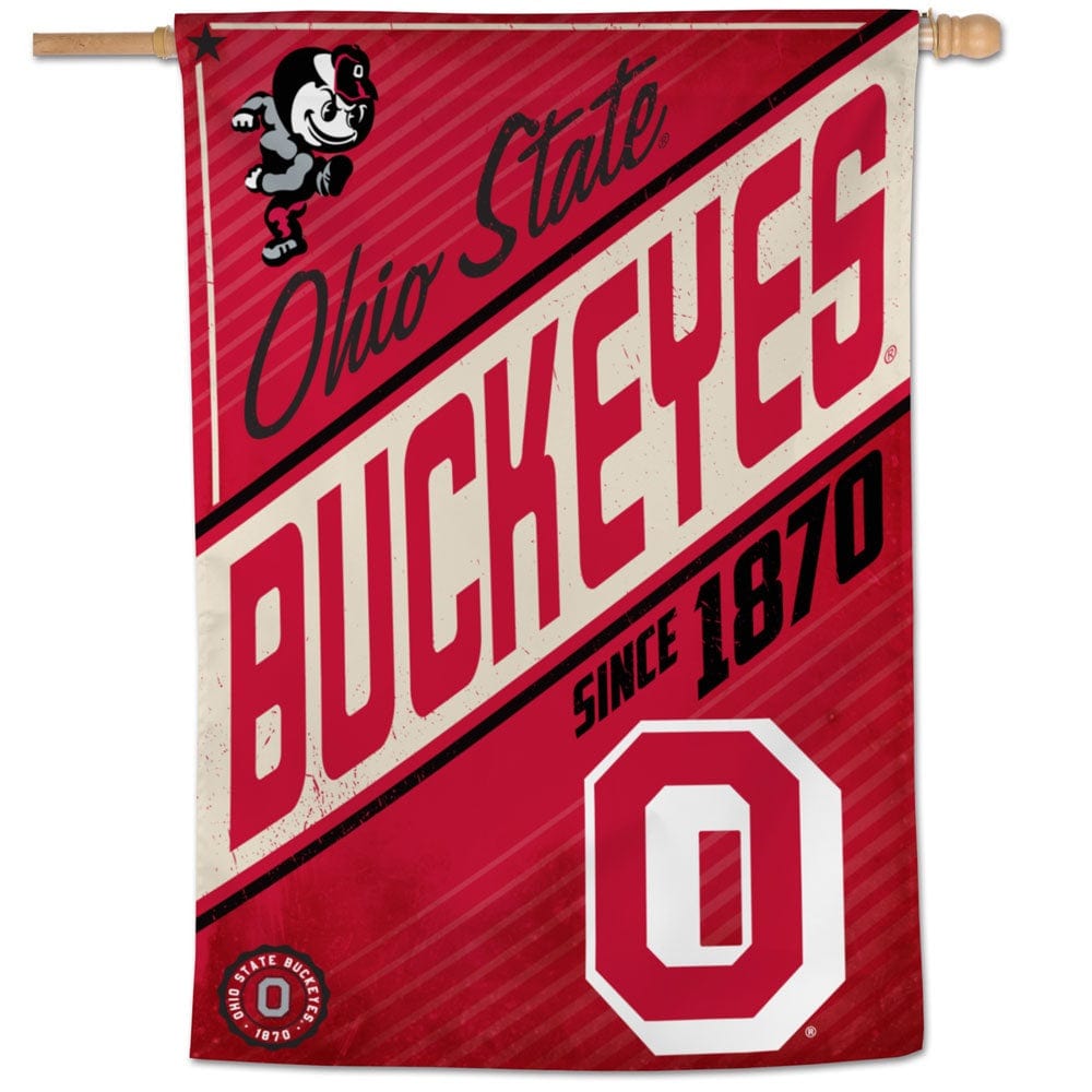 Ohio State Buckeyes Banner Vertical Retro Logo Flag heartlandflags