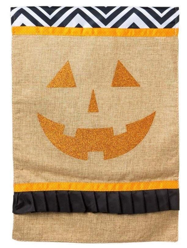 Orange Glitter Pumpkin Jackolantern Embellished Burlap Garden Flag heartlandflags