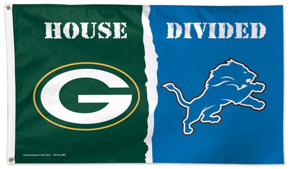 Packers vs Lions Flag 3x5 House Divided 2 Sided Rivalry heartlandflags