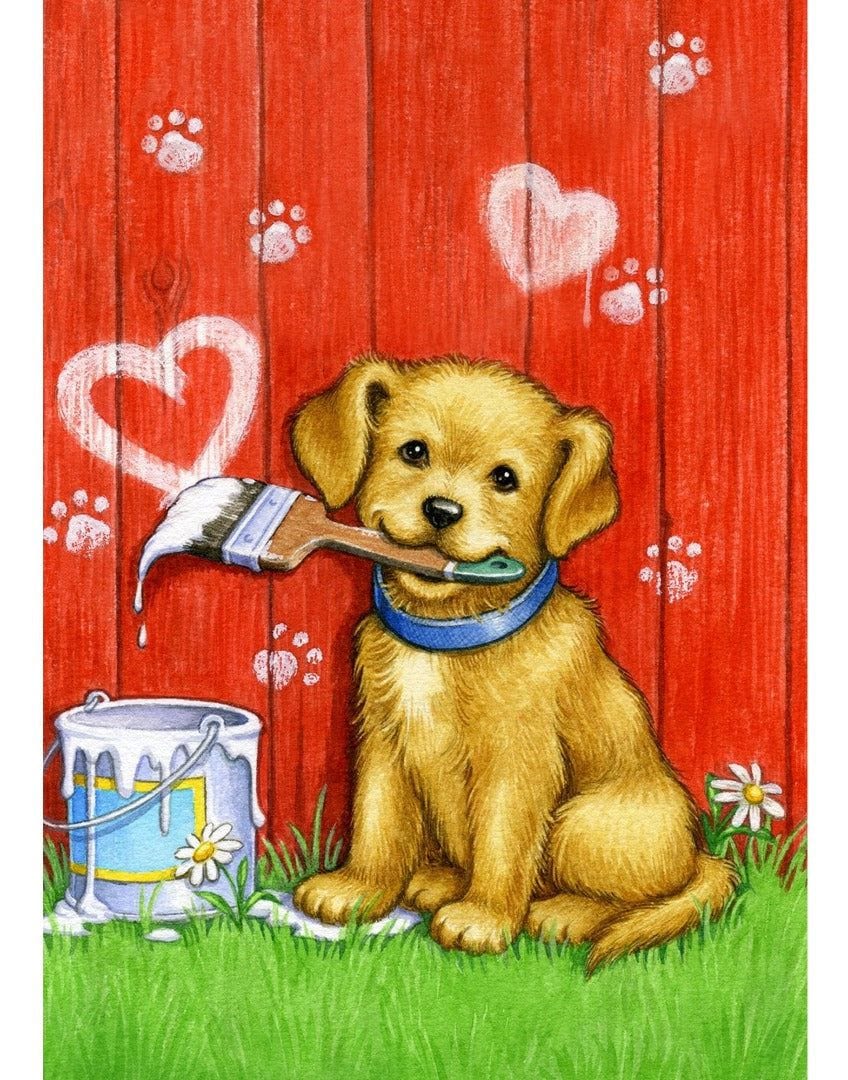 Painter Puppy Valentine Banner 2 Sided House Flag heartlandflags