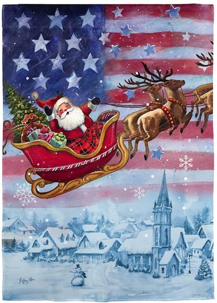 Patriotic Santa Garden Flag 2 Sided Christmas heartlandflags