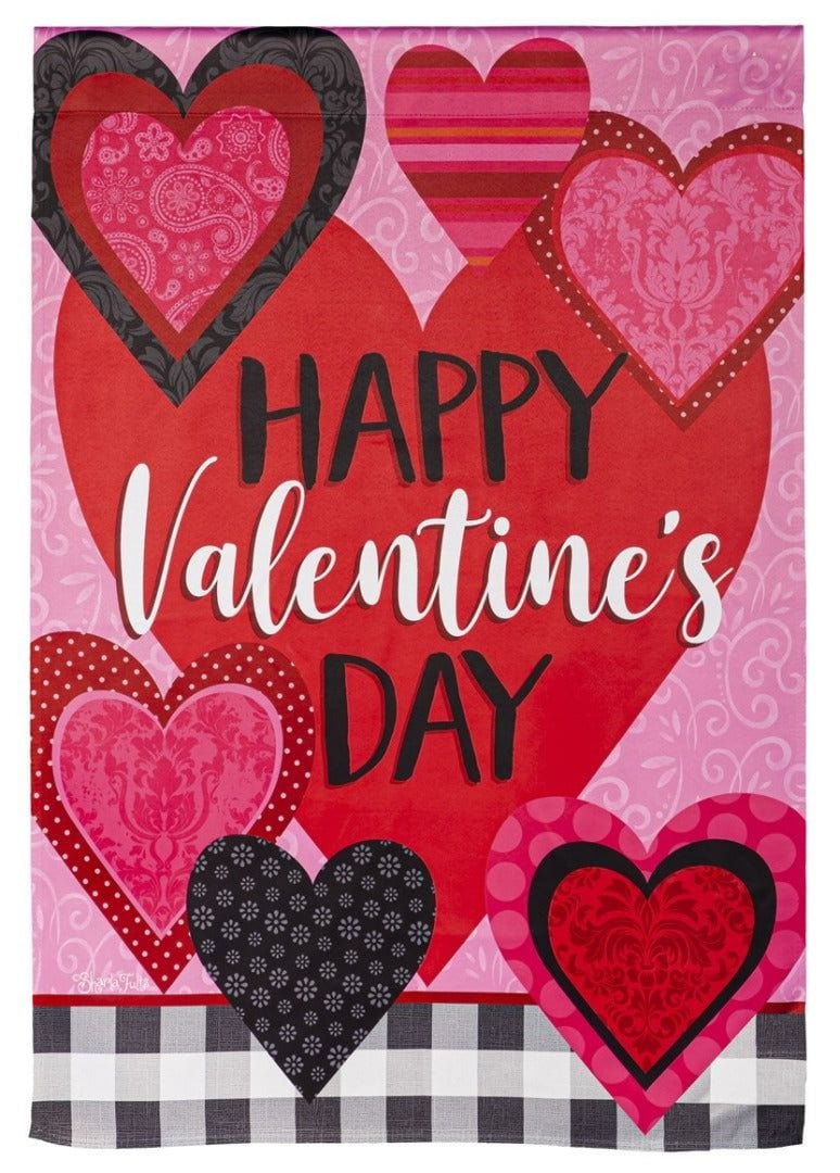 Patterned Hearts Valentine Banner 2 Sided Decorative Flag heartlandflags