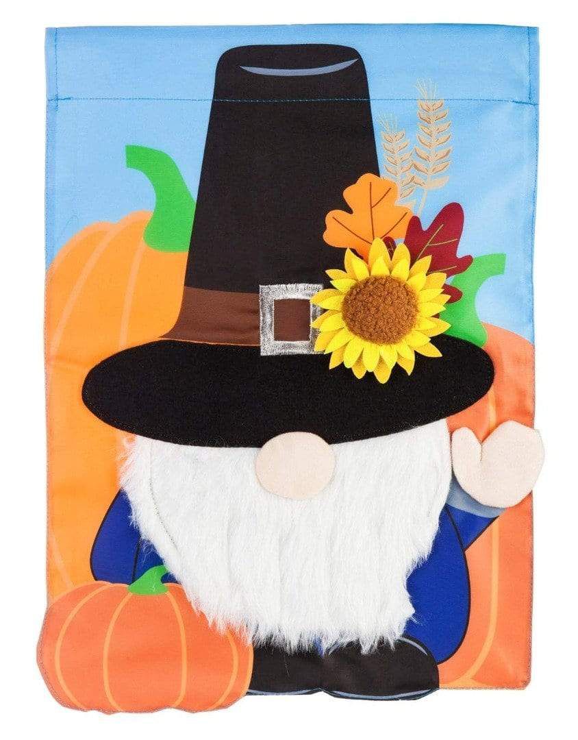 Pilgrim Gnome Flag 2 Sided Applique Thanksgiving heartlandflags