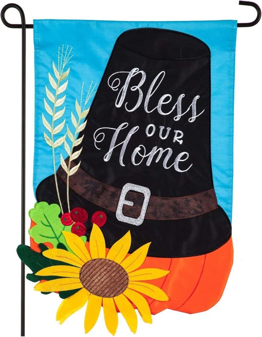 Pilgrim Hat Garden Flag 2 Sided Applique Bless Our Home heartlandflags