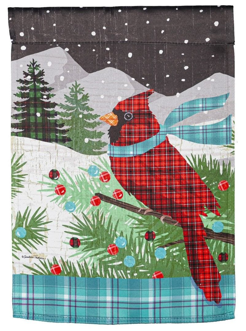 Plaid Cardinal Winter Garden Flag 2 Sided Decorative heartlandflags