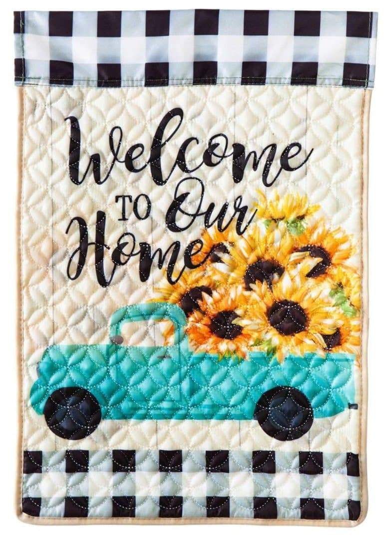 Quilted Mint Sunflower Truck Garden Flag 2 Sided heartlandflags