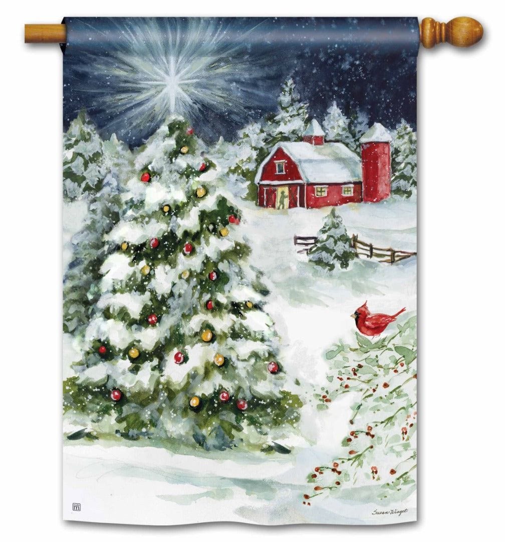 Red Barn Christmas Flag Decorative Banner Farm heartlandflags