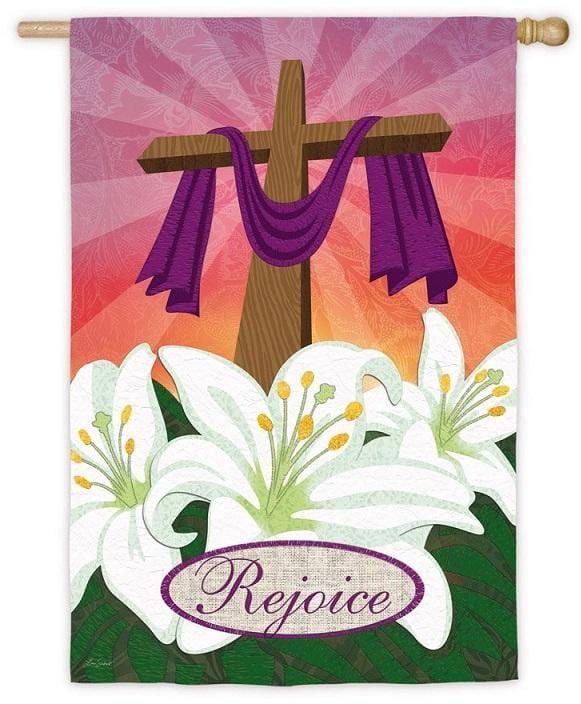 Rejoice Draped Cross Flag 2 Sided Easter House Banner heartlandflags