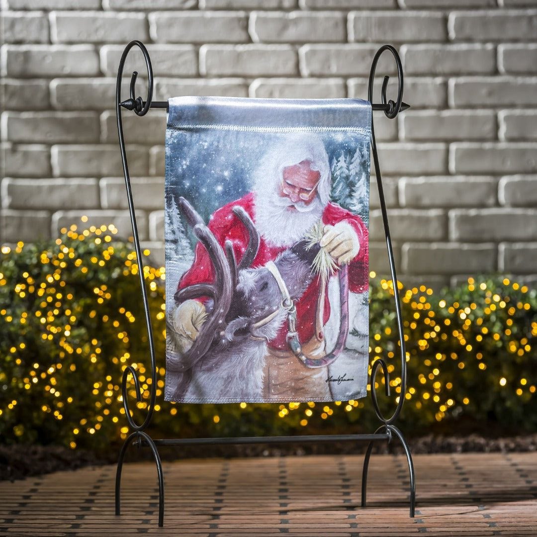 Santa and his Reindeer Christmas Garden Flag 2 Sided Lustre heartlandflags