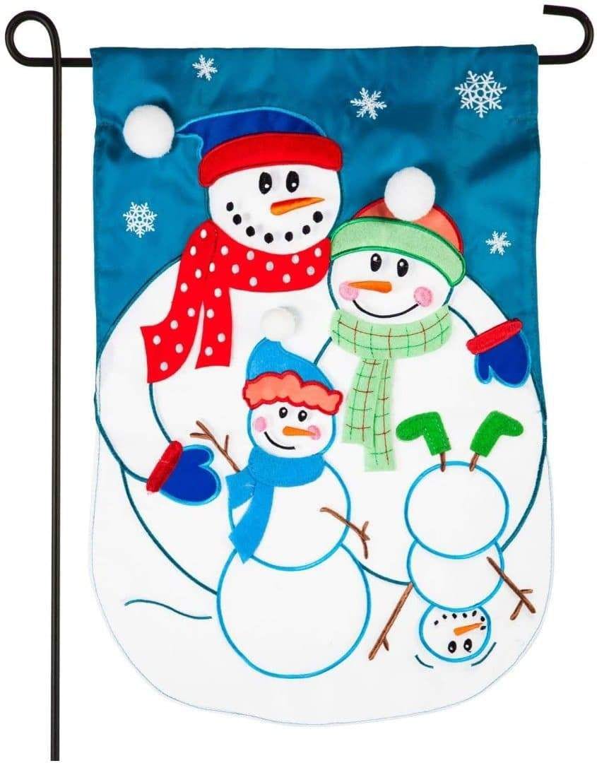 Snow Family Fun Winter Garden Flag 2 Sided Applique heartlandflags