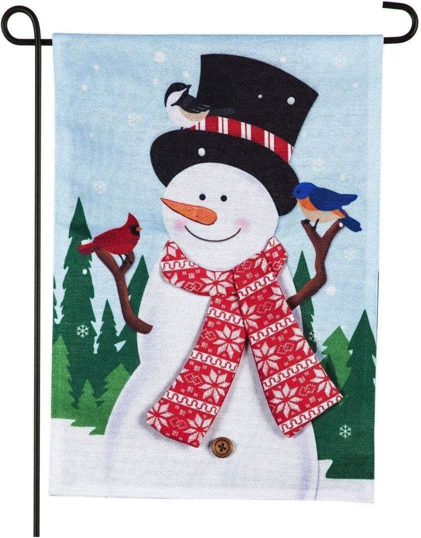 Snowman and Bird Friends Garden Flag 2 Sided Burlap heartlandflags