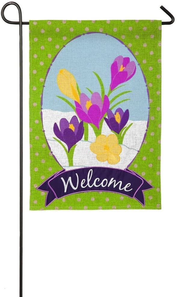 Springtime Crocus Spring Garden Flag 2 Sided Burlap Welcome heartlandflags