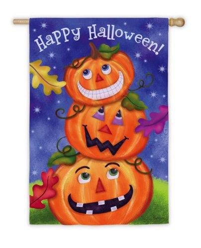 Stack of Pumpkins Happy Halloween Flag 2 Sided Banner heartlandflags