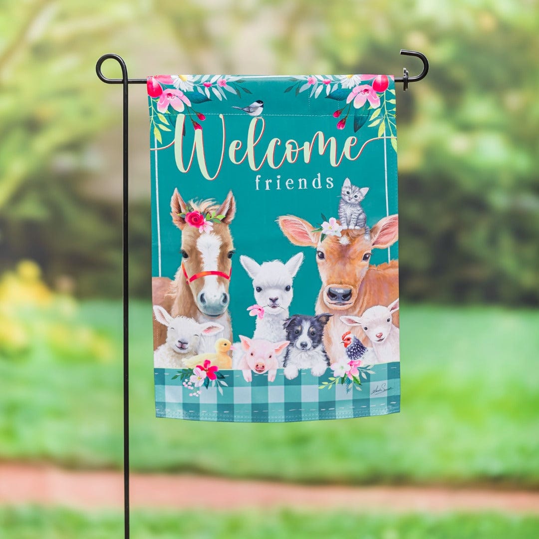 Sweet Farm Friends Garden Flag 2 Sided Cow Pig Horse heartlandflags