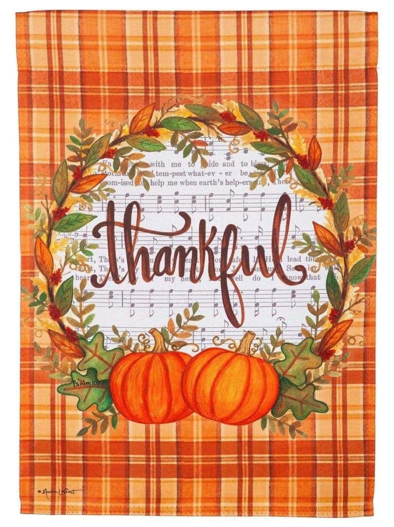 Thankful In Plaid Garden Flag 2 Sided Thanksgiving heartlandflags