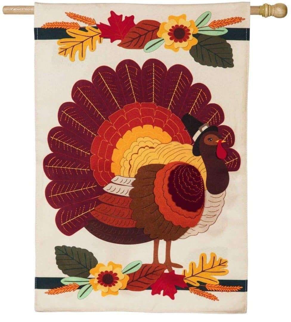 Thanksgiving Pilgrim Turkey Flag 2 Sided House Banner heartlandflags