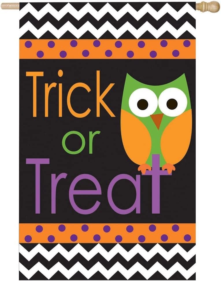 Trick or Treat Owl Applique House Flag 2 Sided Halloween heartlandflags