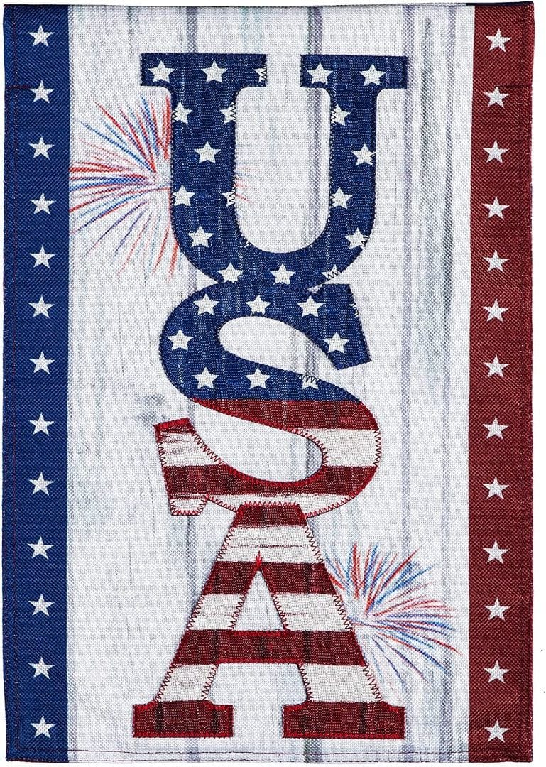 USA Fireworks Patriotic Garden Flag 2 Sided Burlap heartlandflags