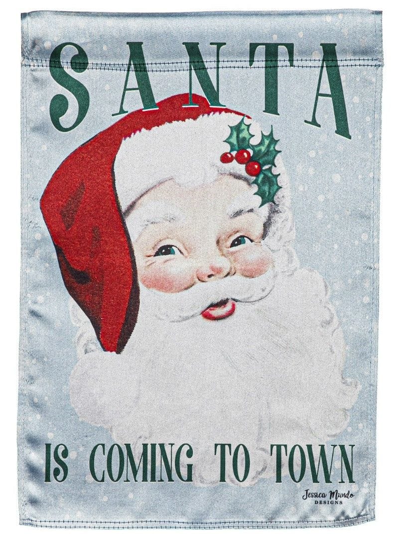 Vintage Santa Christmas Garden Flag 2 Sided Santa Is Coming To Town heartlandflags