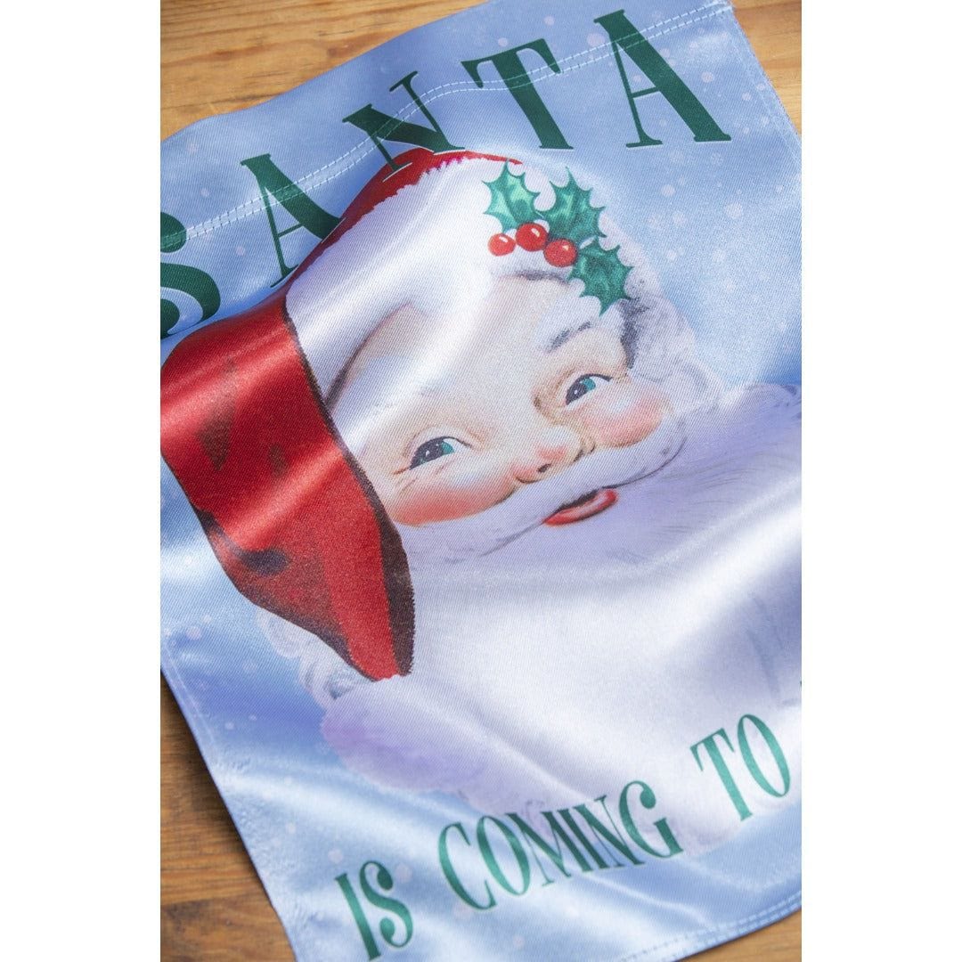 Vintage Santa Christmas Garden Flag 2 Sided Santa Is Coming To Town heartlandflags