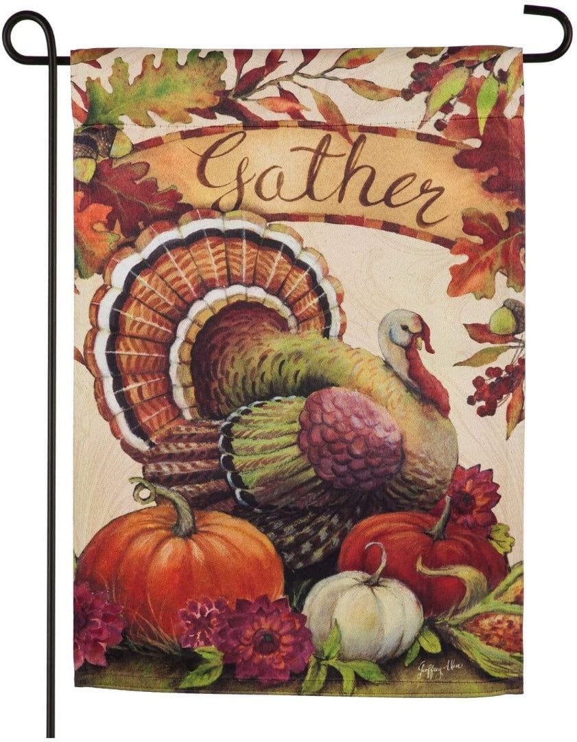 Warm Gathering Turkey Garden Flag 2 Sided Thanksgiving heartlandflags