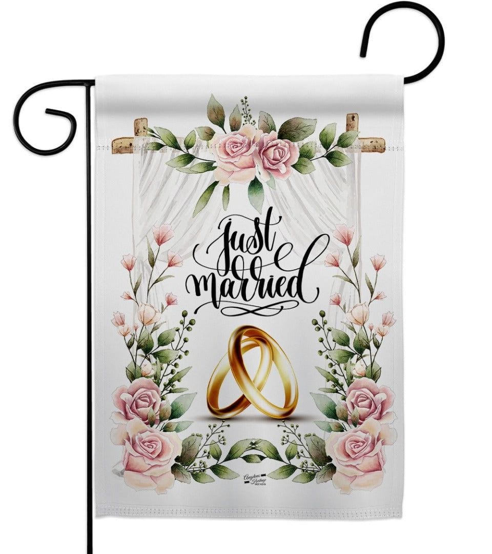 Wedding Rings Garden Flag 2 Sided Just Married heartlandflags