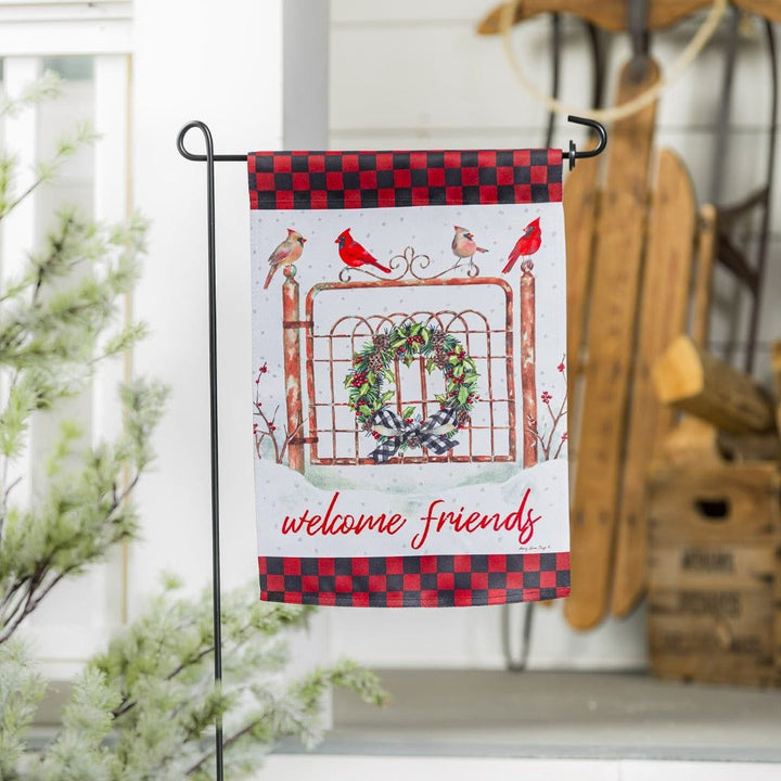 Welcome Friends Cardinal Fence Winter Garden Flag 2 Sided Decorative heartlandflags