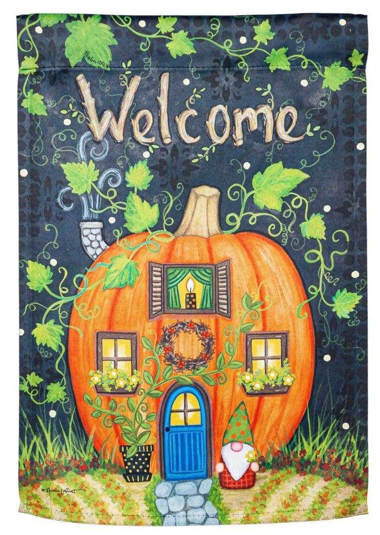 Welcome Gnome Home Garden Flag 2 Sided Big Pumpkin heartlandflags