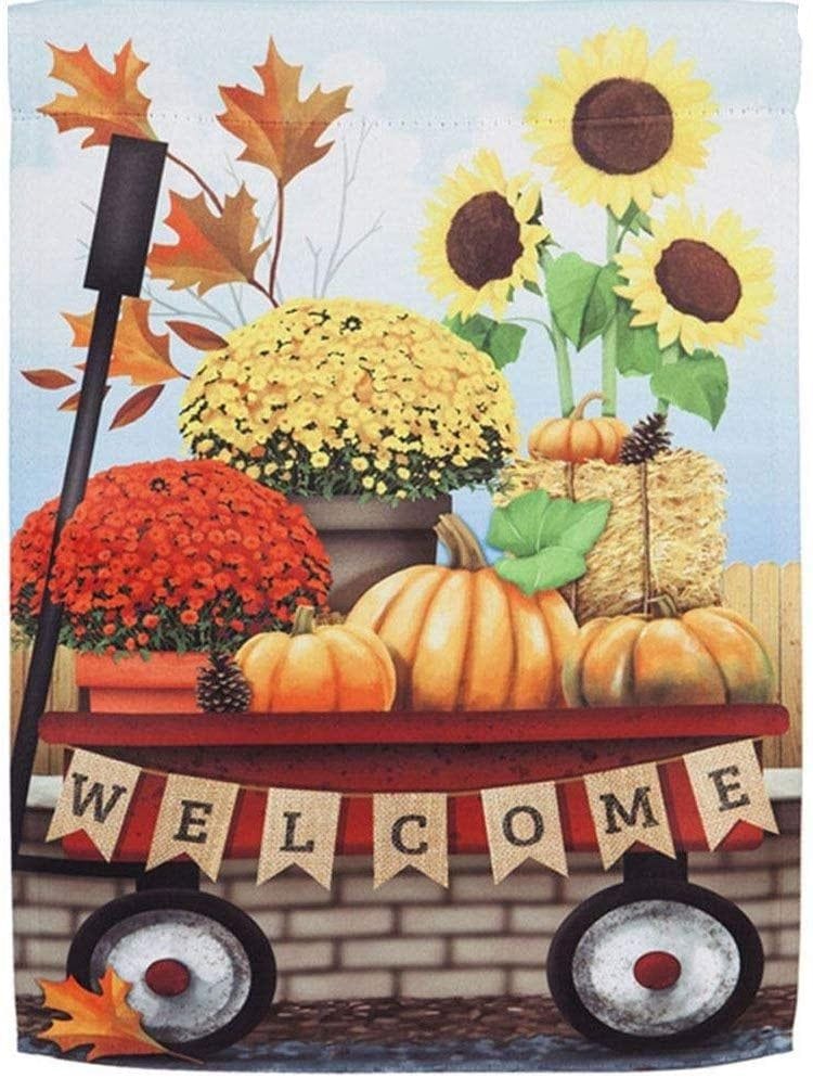 Autumn Red Wagon Garden Flag 2 Sided Welcome 14S8734 Heartland Flags