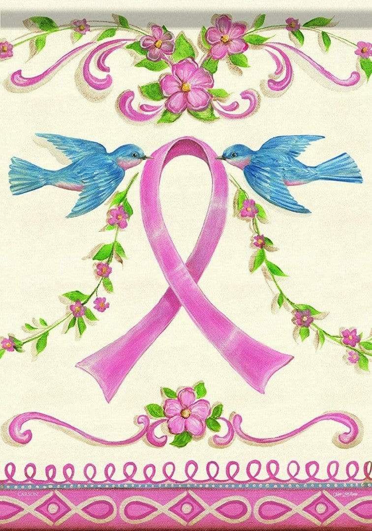 Bluebirds and Ribbon Banner 2 Sided Breast Cancer Support 47646 Heartland Flags