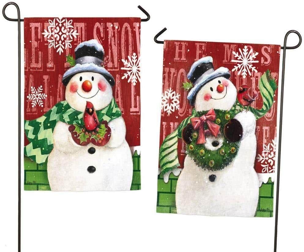 Brick Snowmen Christmas Garden Flag 2 Sided Winter 14S3972FB Heartland Flags
