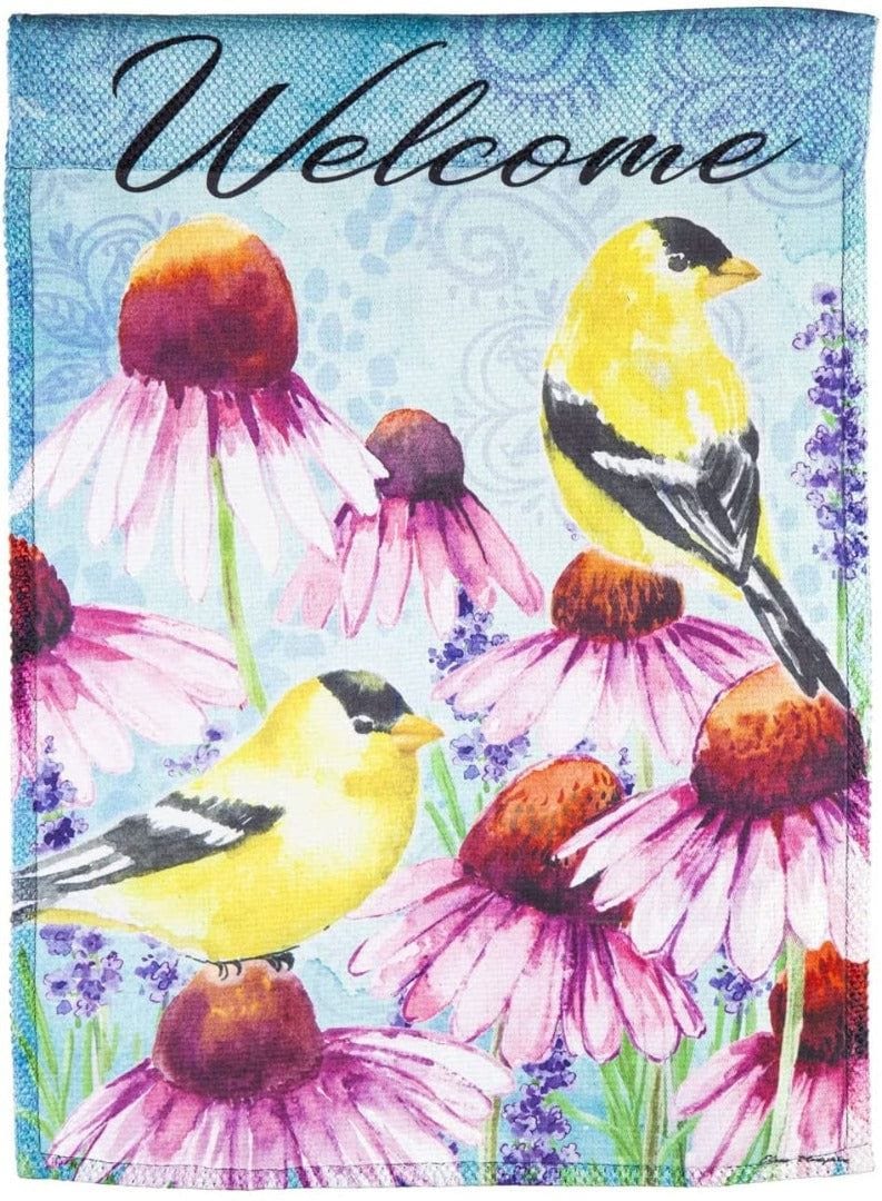Bright Cone Flowers and Finches Garden Flag 2 Sided Welcome 14ES10336 Heartland Flags