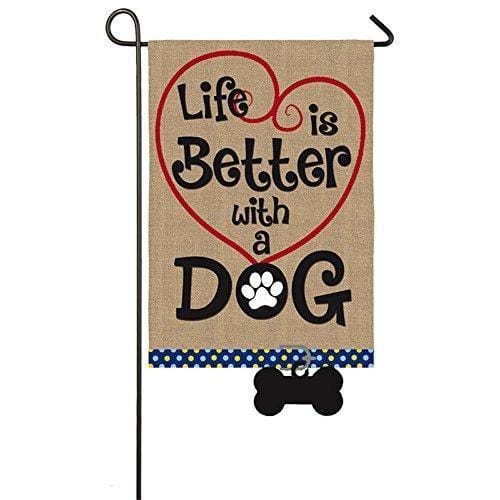 Burlap Life Is Better With Dog 2 sided Garden Flag 14B3728BL Heartland Flags