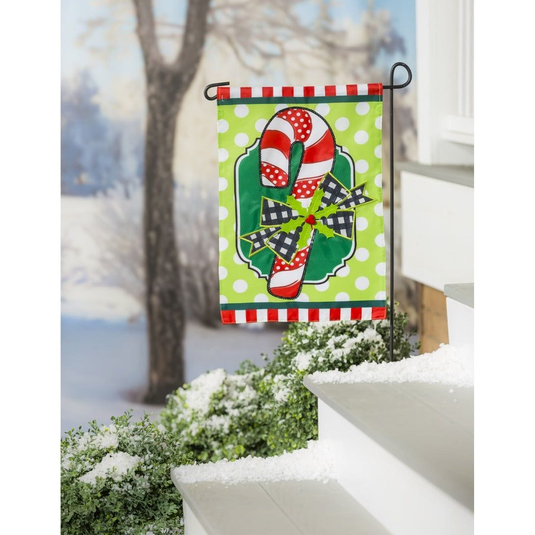 Candy Cane and Holly Christmas Garden Flag 2 Sided Applique 169331 Heartland Flags